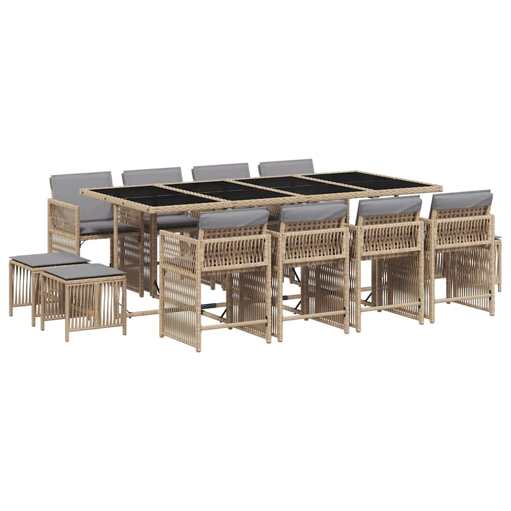 Ensemble à manger de jardin coussins 13 pcs mélange beige rotin