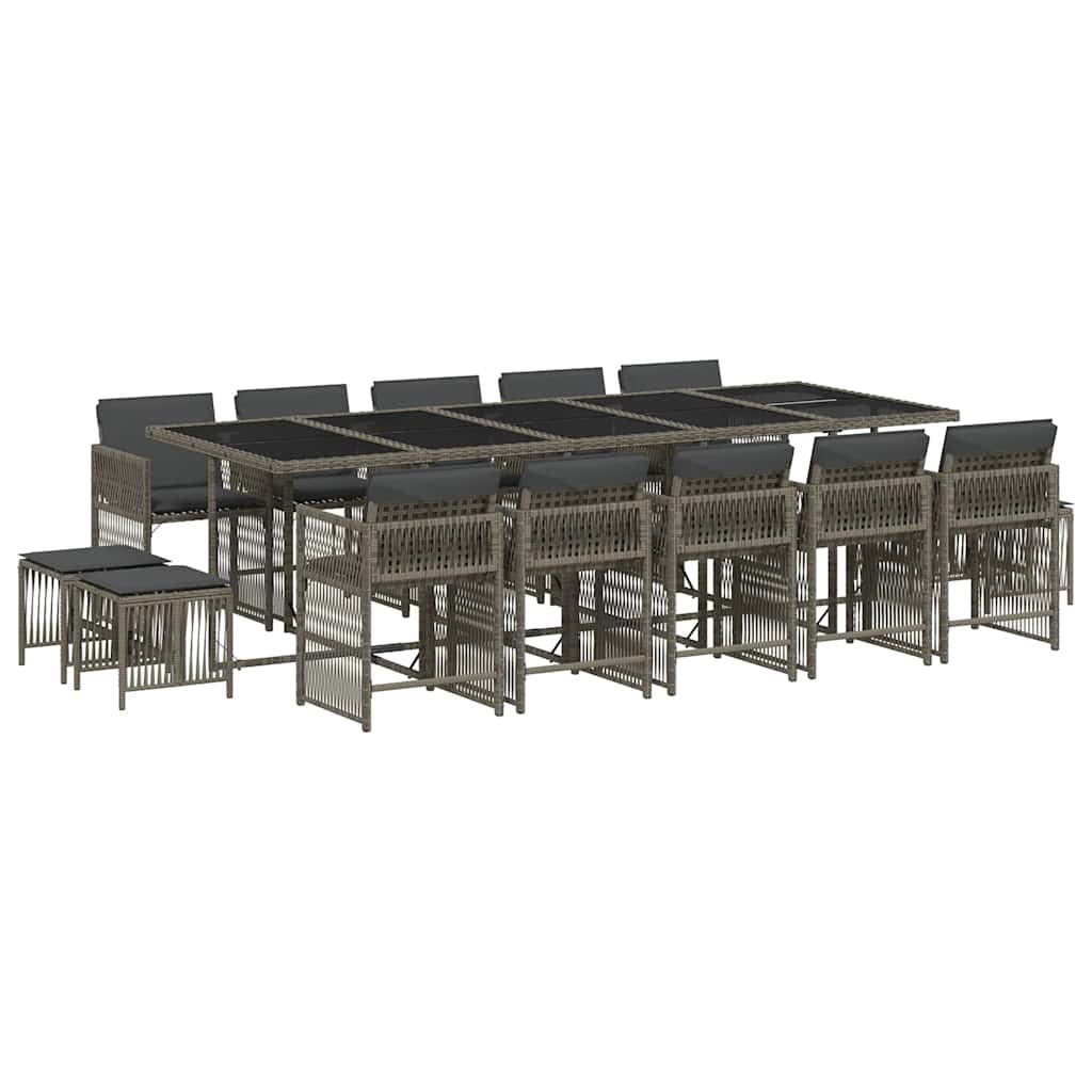 Ensemble à manger de jardin 15 pcs coussins gris résine tressée