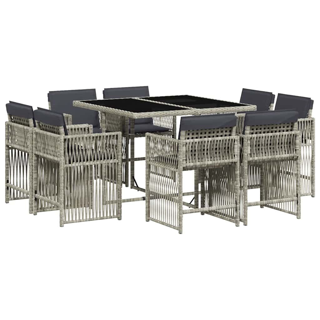 Ensemble à manger de jardin et coussins 9 pcs gris clair rotin
