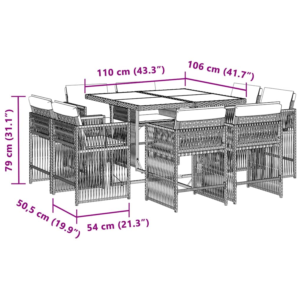 Ensemble à manger de jardin et coussins 9 pcs mélange beige