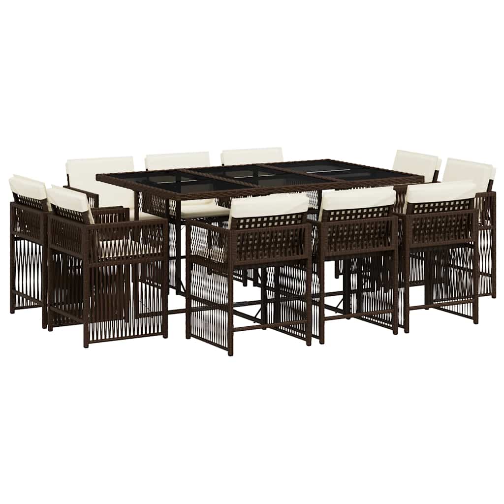 Ensemble à manger de jardin et coussins 11 pcs marron rotin
