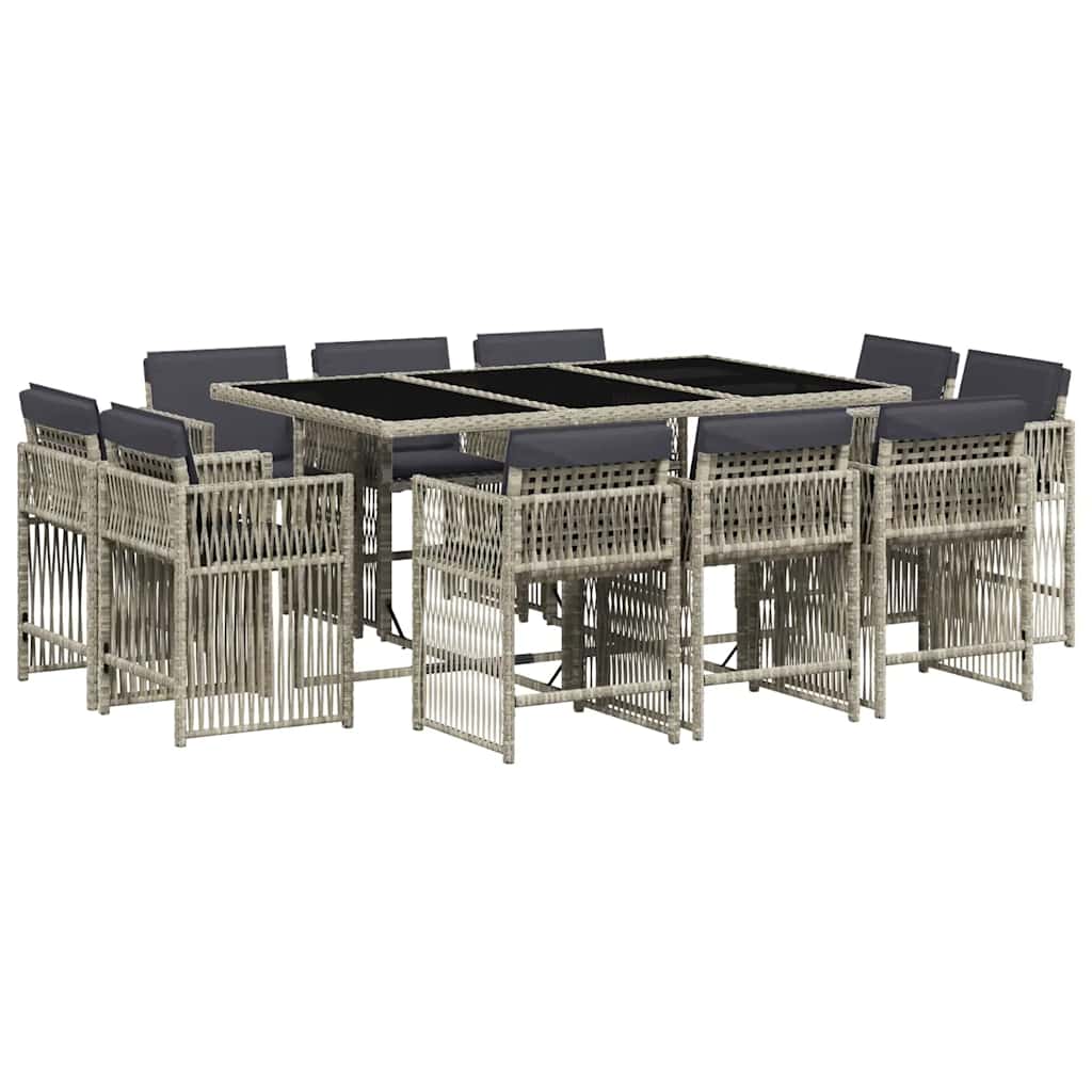 Ensemble à manger de jardin 11pcs avec coussins gris poly rotin