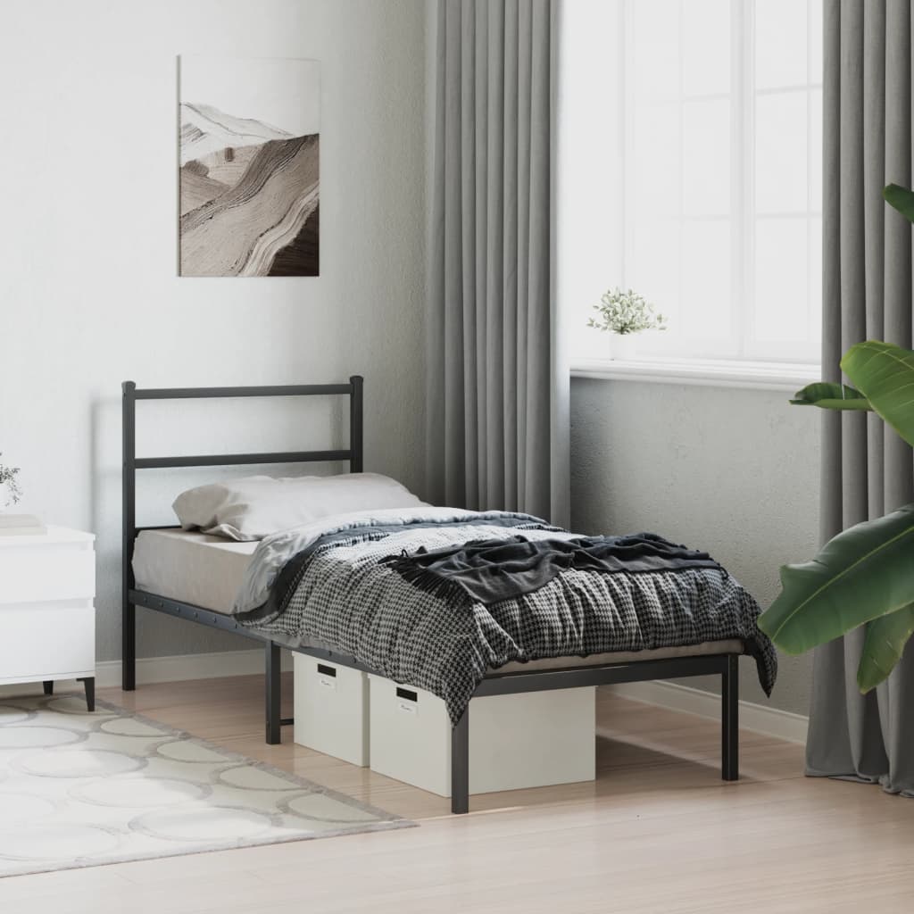 Cadre de lit métal sans matelas avec tête de lit noir 75x190 cm - XIOS