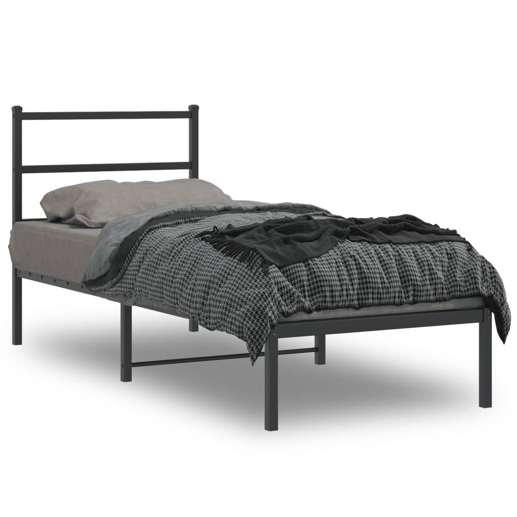 Cadre de lit métal sans matelas avec tête de lit noir 75x190 cm - XIOS