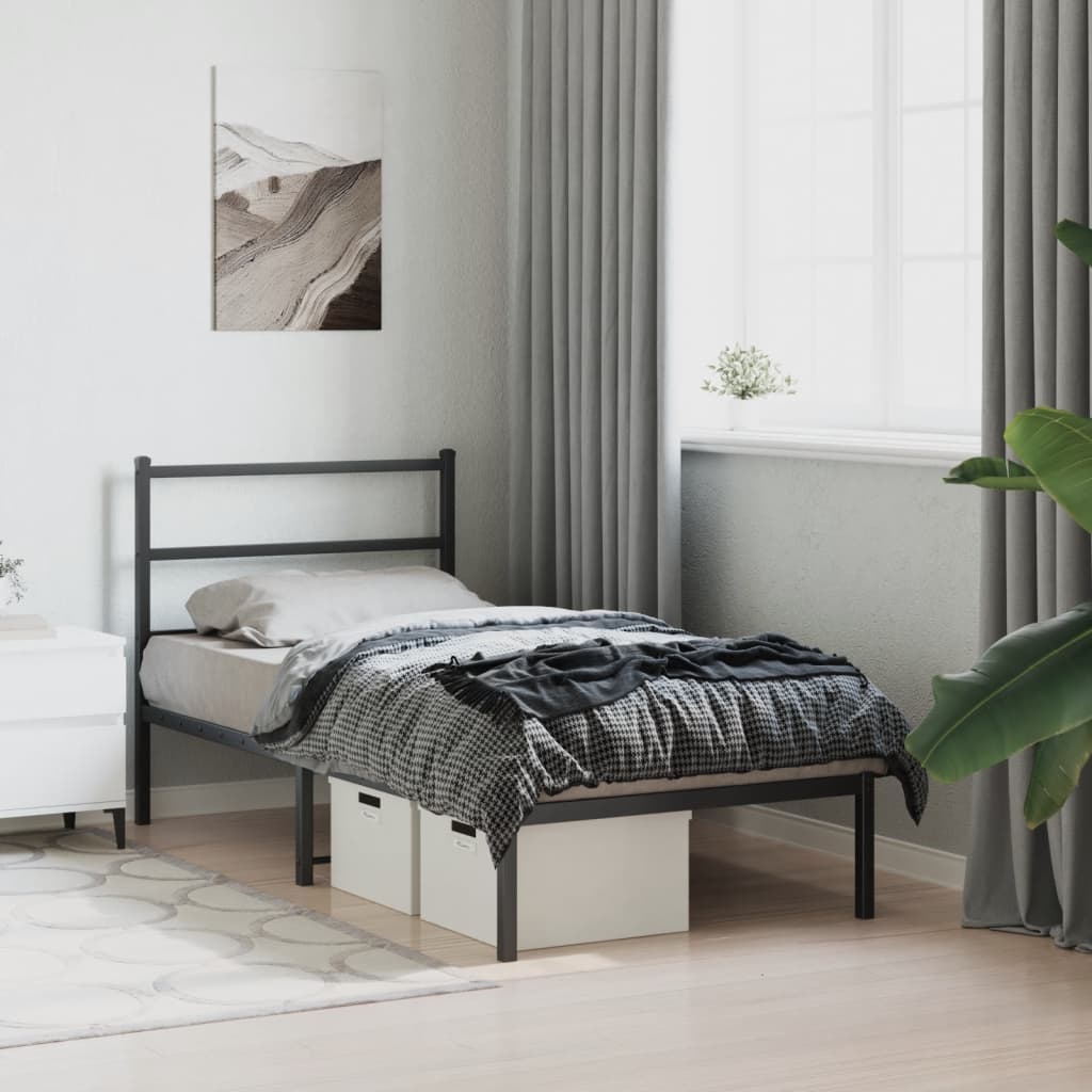 Cadre de lit métal sans matelas avec tête de lit noir 90x200 cm - XIOS