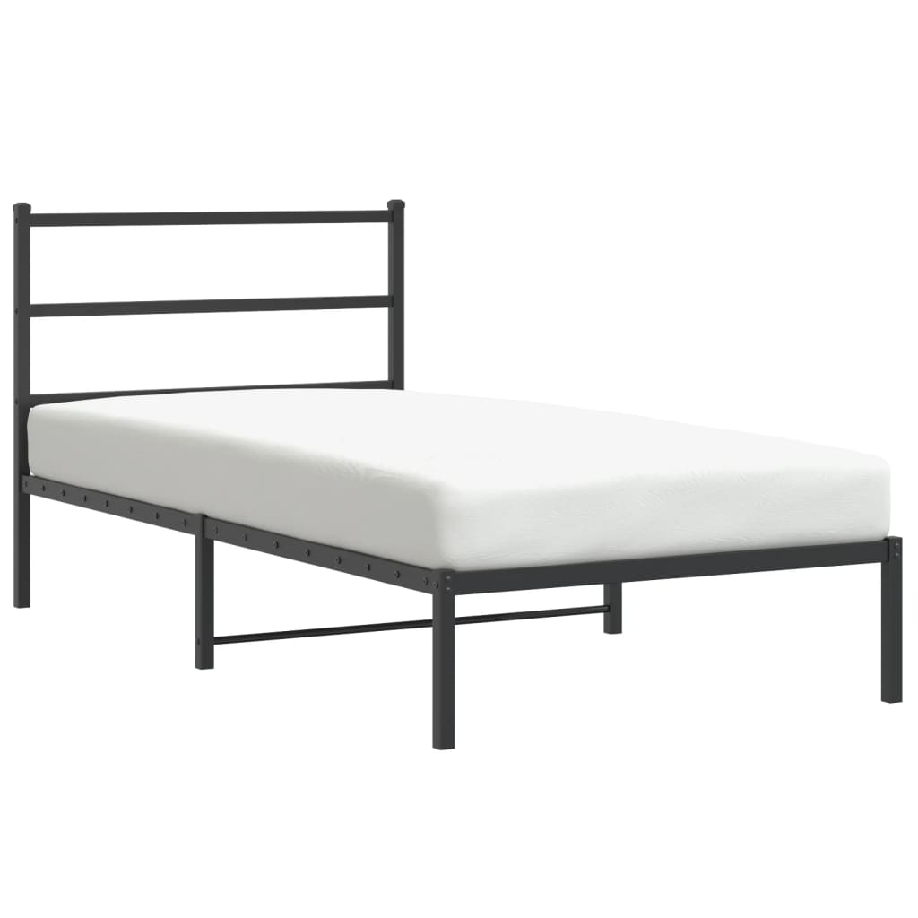 Cadre de lit métal sans matelas avec tête de lit noir 107x203cm - XIOS