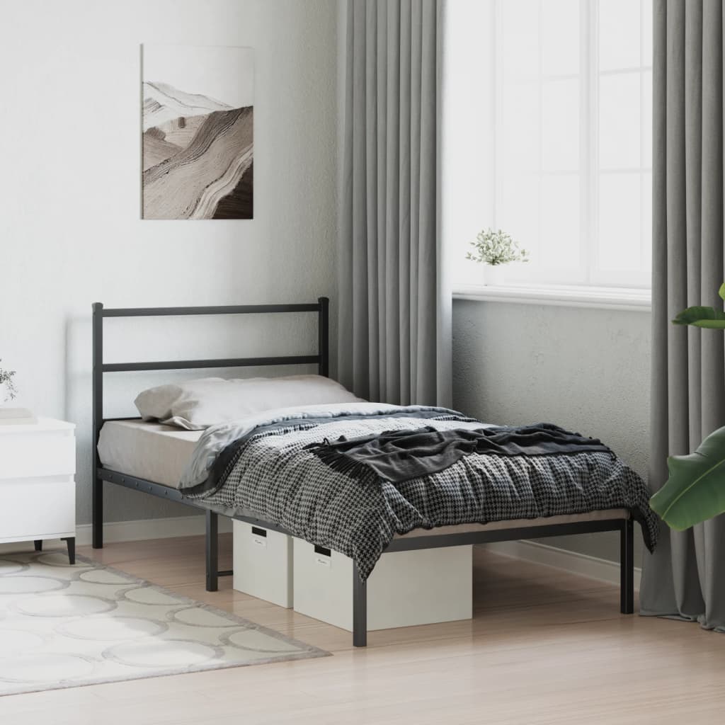 Cadre de lit métal sans matelas avec tête de lit noir 107x203cm - XIOS