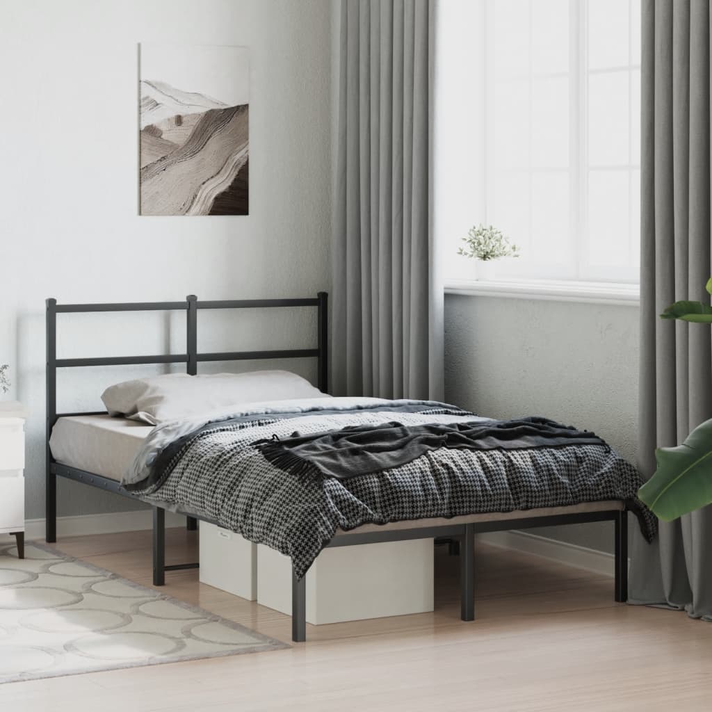 Cadre de lit métal sans matelas avec tête de lit noir 120x190cm - XIOS