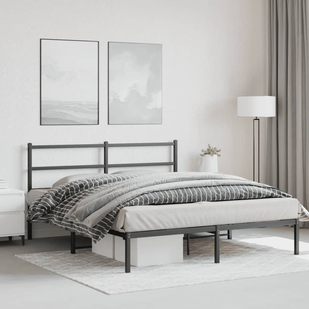 Cadre de lit métal sans matelas et tête de lit noir 160x200 cm - XIOS