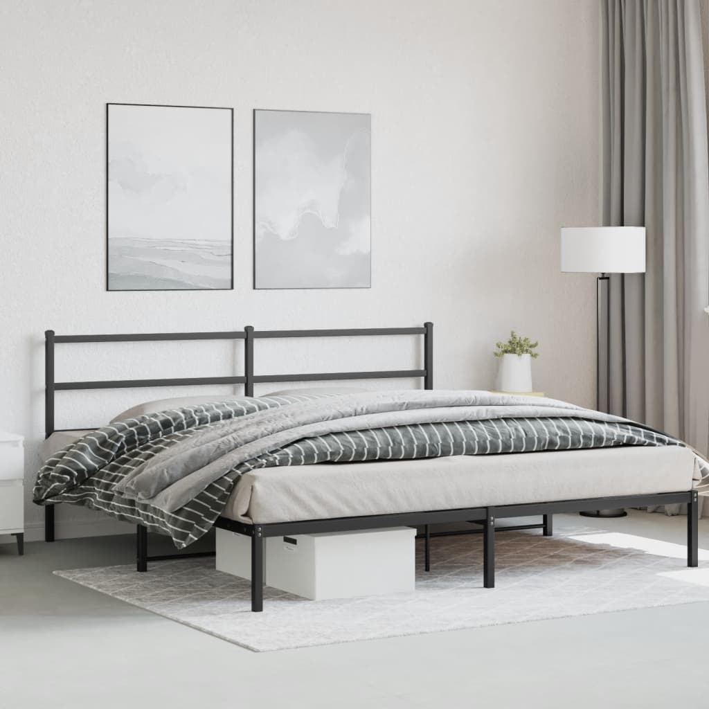 Cadre de lit métal sans matelas et tête de lit noir 180x200 cm - XIOS