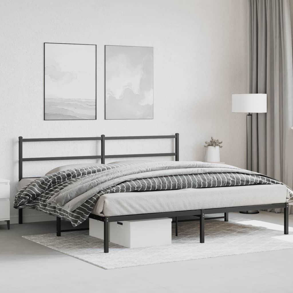 Cadre de lit métal sans matelas avec tête de lit noir 193x203cm - XIOS