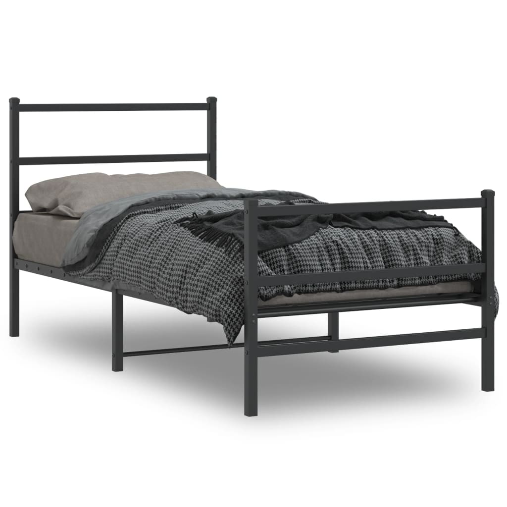 Cadre de lit métal sans matelas avec pied de lit noir 90x190 cm - XIOS