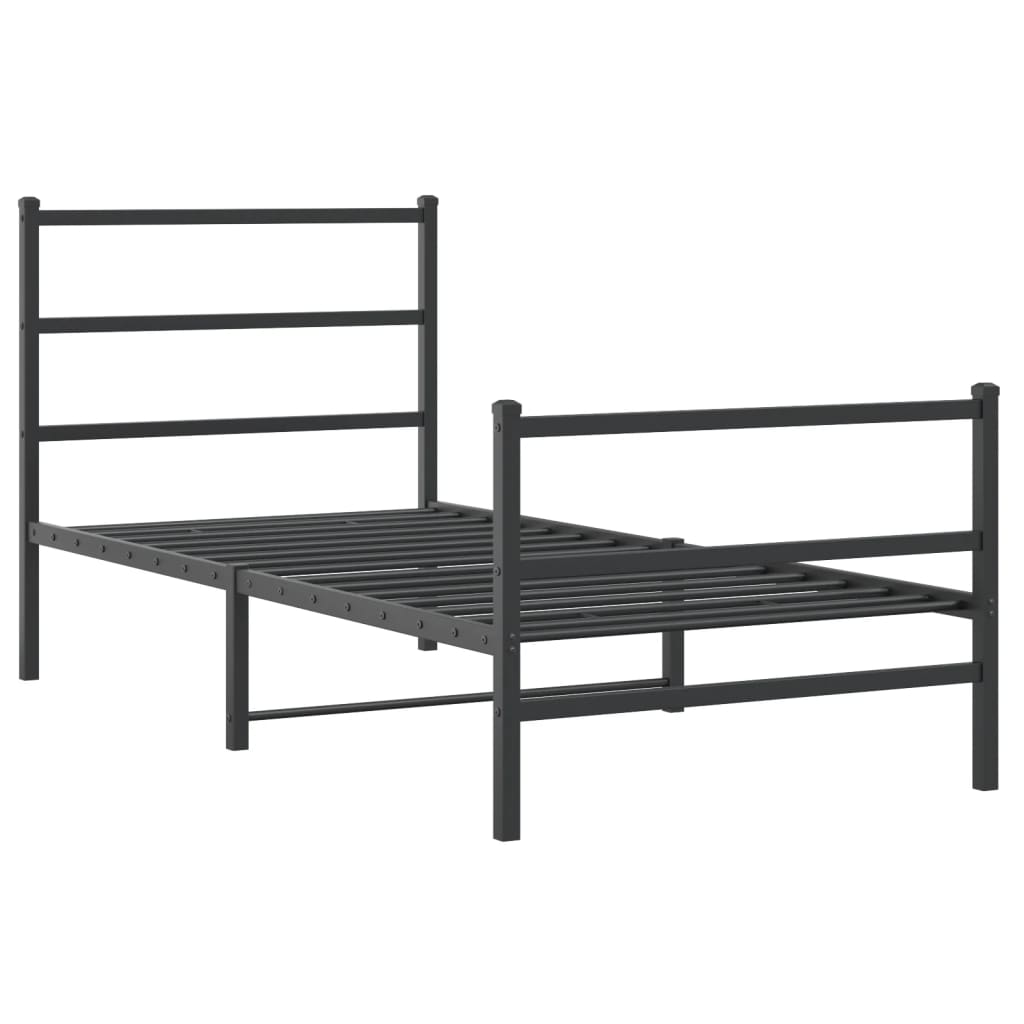 Cadre de lit métal sans matelas avec pied de lit noir 90x200 cm - XIOS