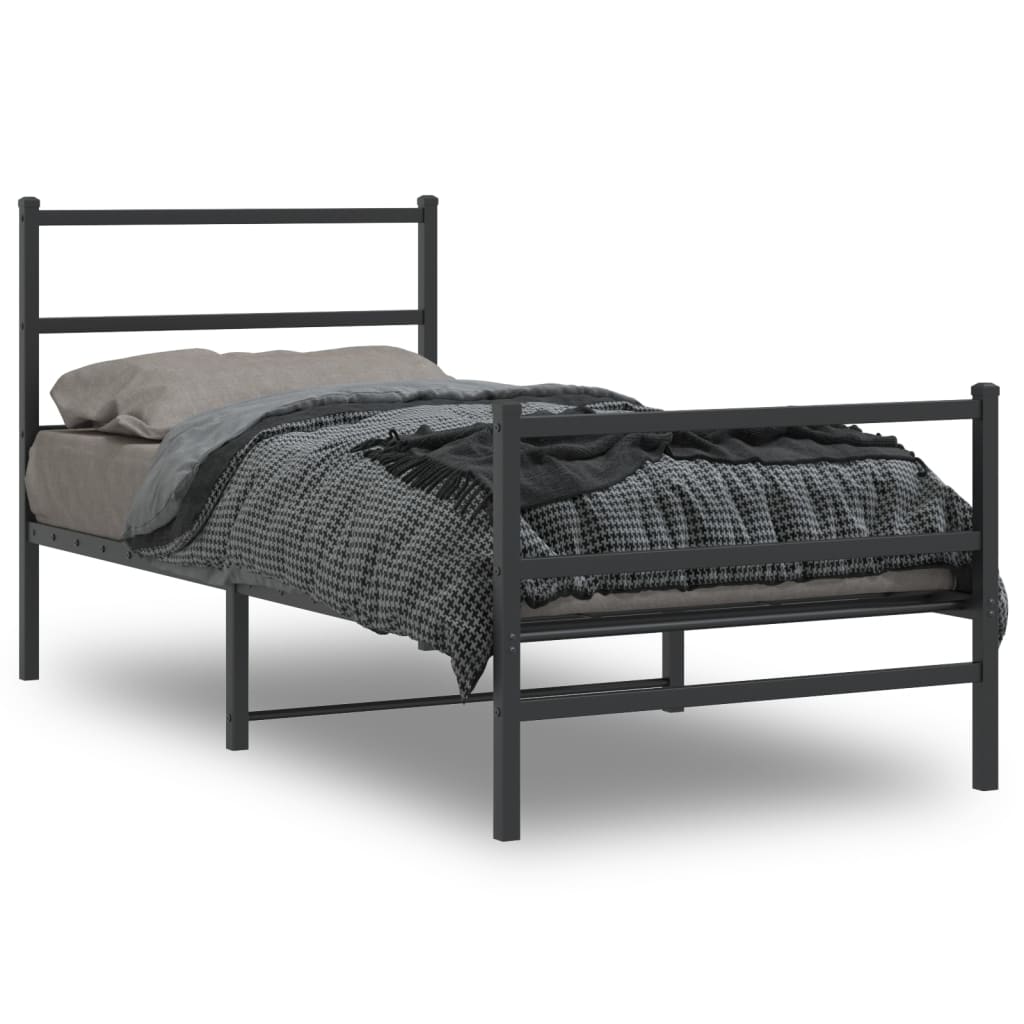 Cadre de lit métal sans matelas avec pied de lit noir 90x200 cm - XIOS