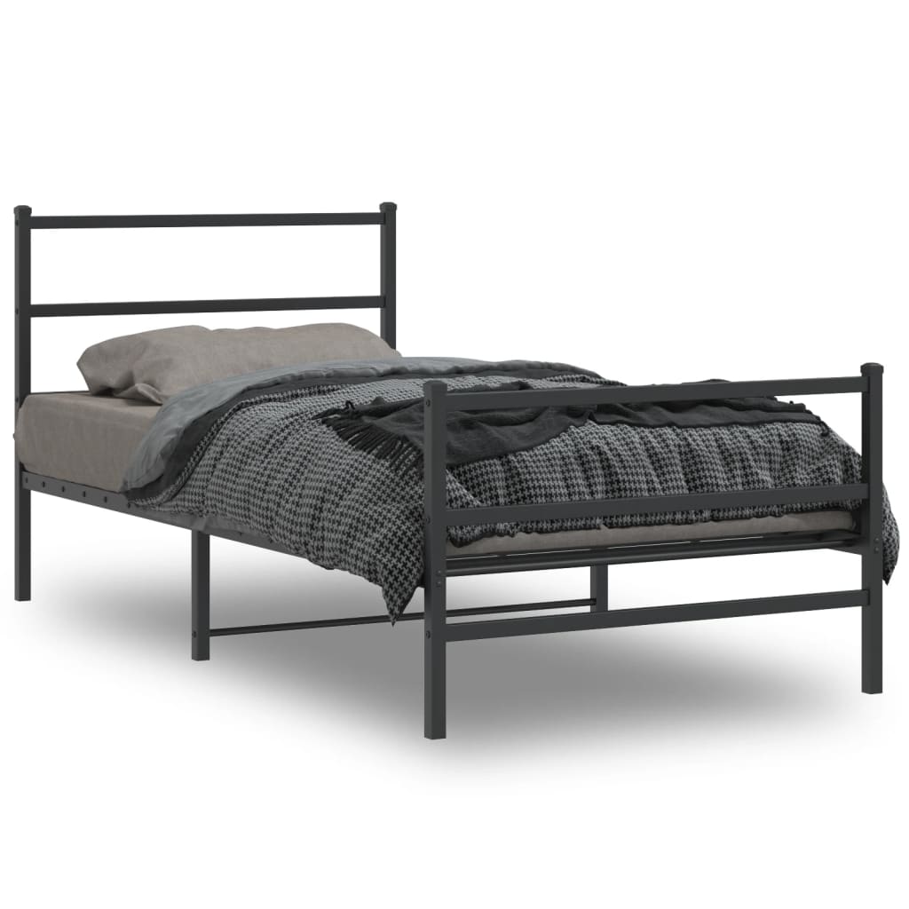 Cadre de lit métal sans matelas avec pied de lit noir 107x203cm - XIOS
