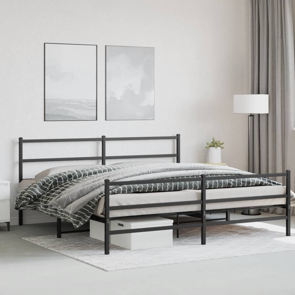 Cadre de lit métal sans matelas avec pied de lit noir 193x203cm - XIOS