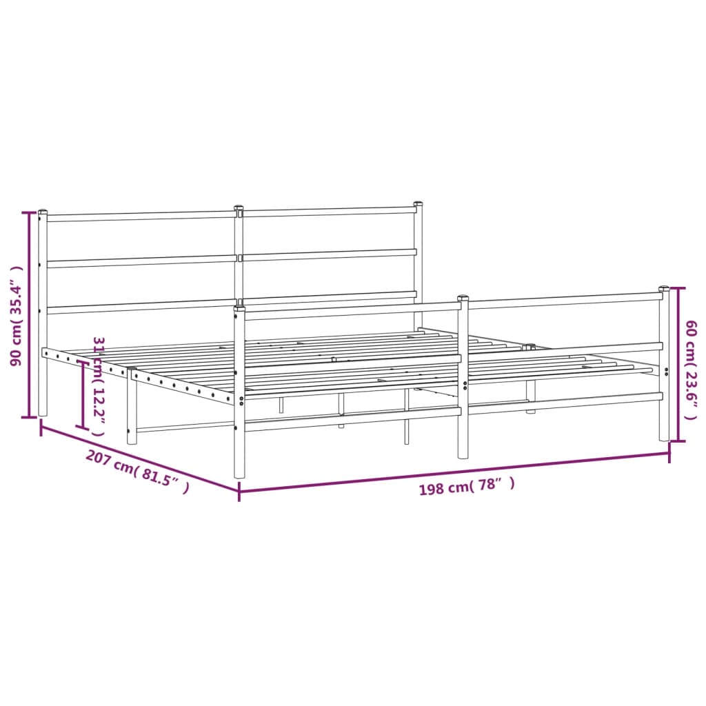 Cadre de lit métal sans matelas avec pied de lit noir 193x203cm - XIOS