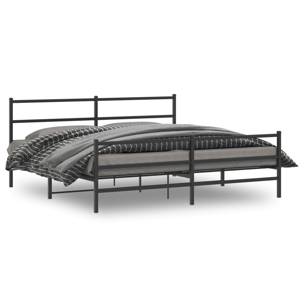 Cadre de lit métal sans matelas avec pied de lit noir 193x203cm - XIOS