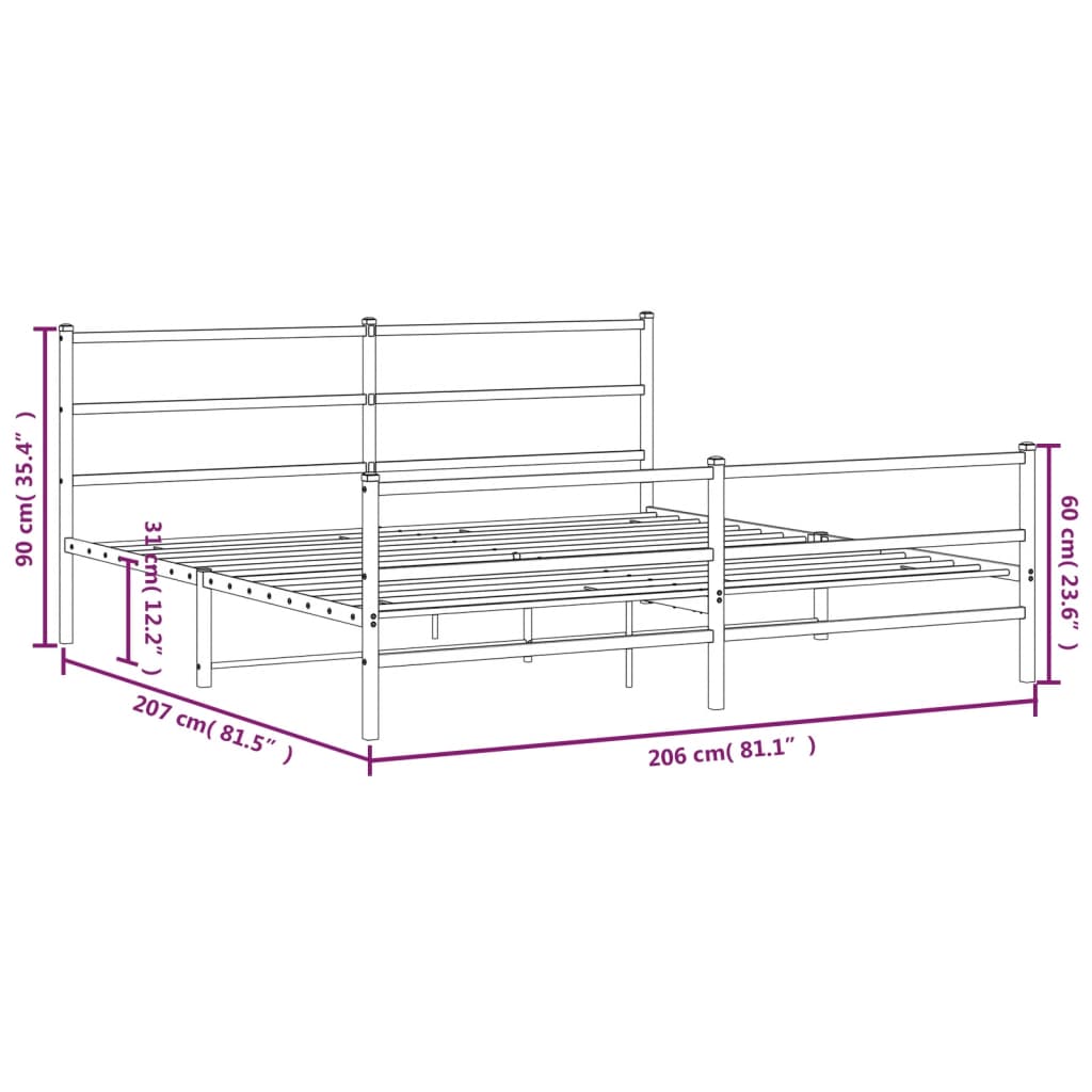 Cadre de lit métal sans matelas avec pied de lit noir 200x200cm - XIOS