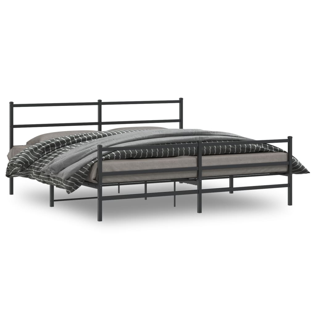 Cadre de lit métal sans matelas avec pied de lit noir 200x200cm - XIOS