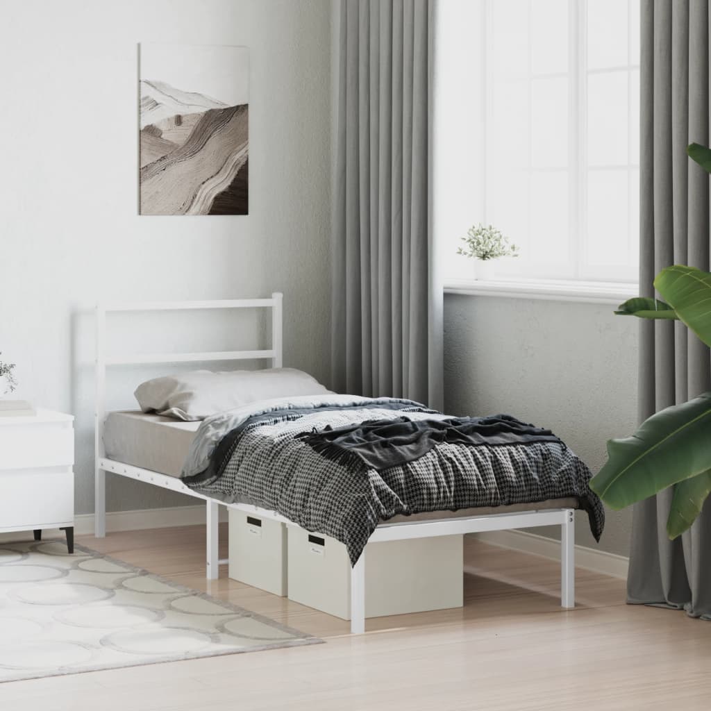 Cadre de lit métal sans matelas avec tête de lit blanc 75x190cm - XIOS