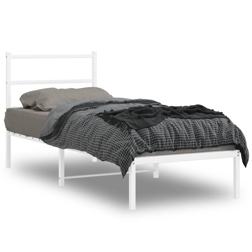 Cadre de lit métal sans matelas avec tête de lit blanc 75x190cm - XIOS