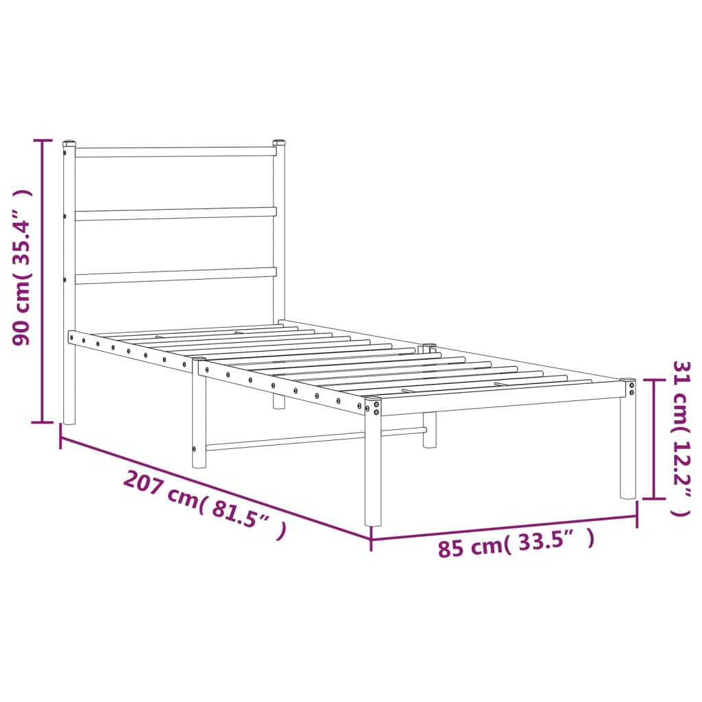 Cadre de lit métal sans matelas avec tête de lit blanc 80x200cm - XIOS