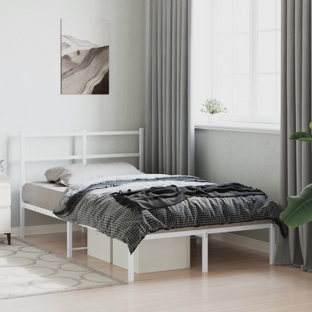 Cadre de lit métal sans matelas et tête de lit blanc 120x200 cm - XIOS