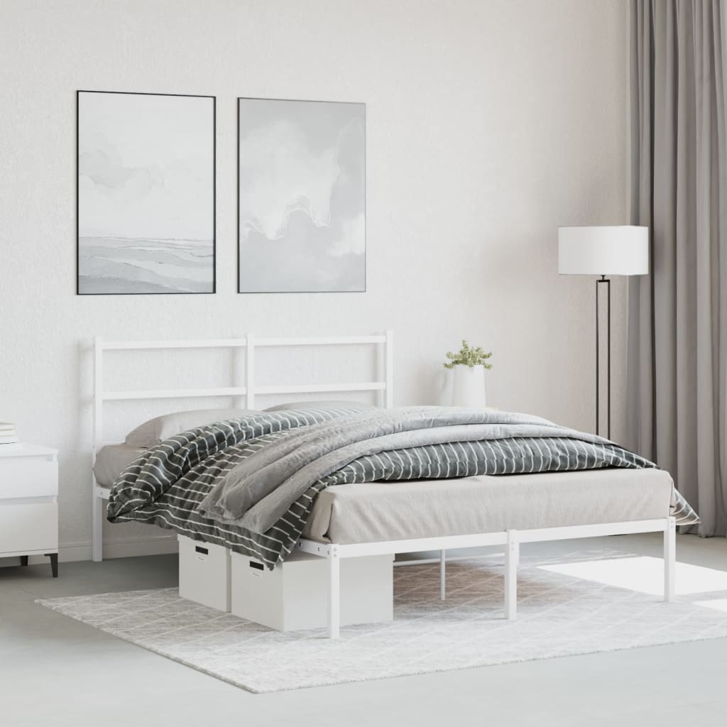 Cadre de lit métal sans matelas et tête de lit blanc 135x190 cm - XIOS