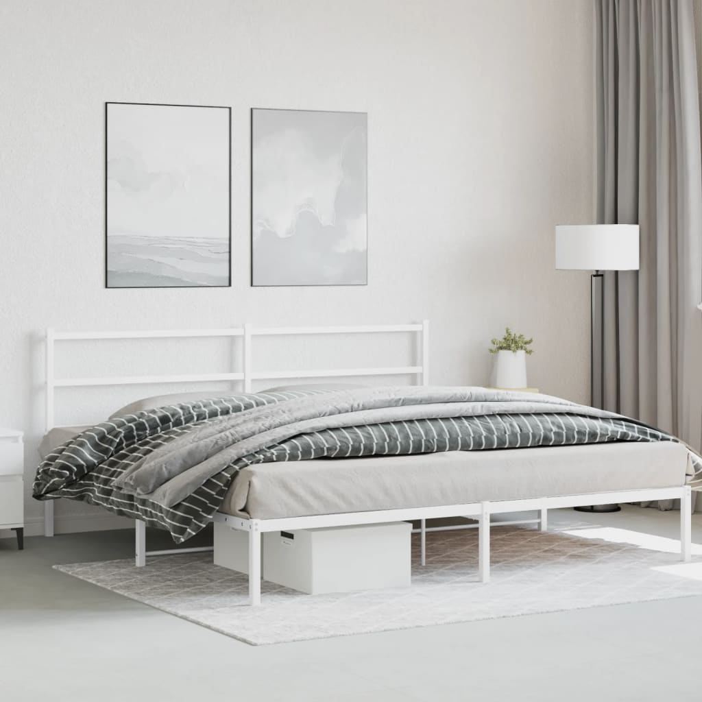 Cadre de lit métal sans matelas et tête de lit blanc 183x213 cm - XIOS