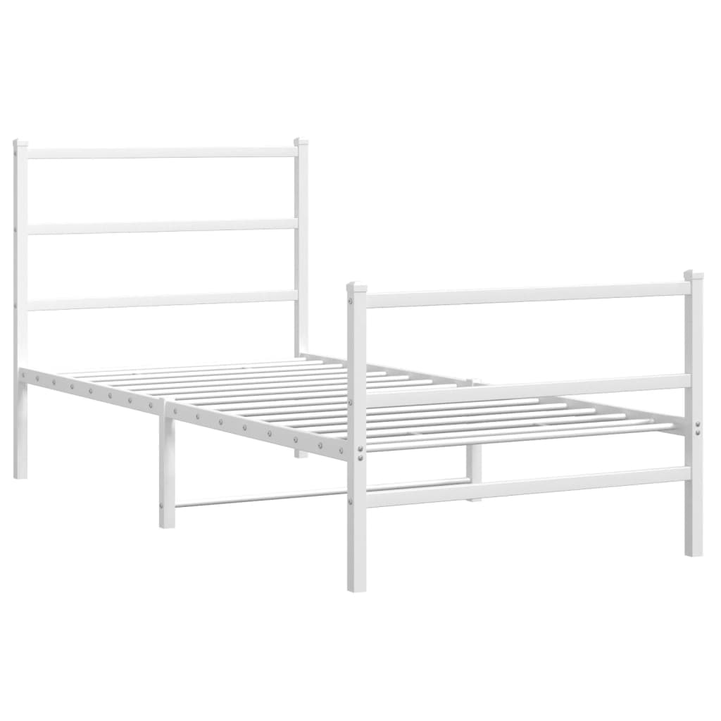 Cadre de lit métal sans matelas avec pied de lit blanc 90x190cm - XIOS