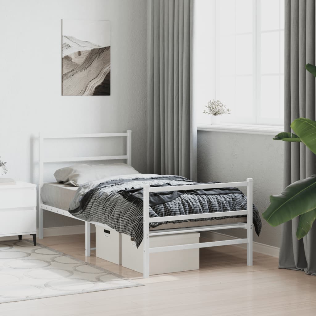 Cadre de lit métal sans matelas avec pied de lit blanc 90x190cm - XIOS