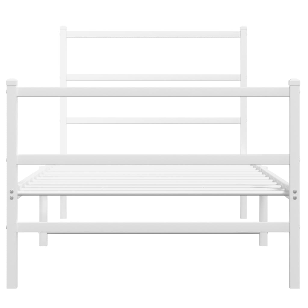 Cadre de lit métal sans matelas avec pied de lit blanc 90x190cm - XIOS