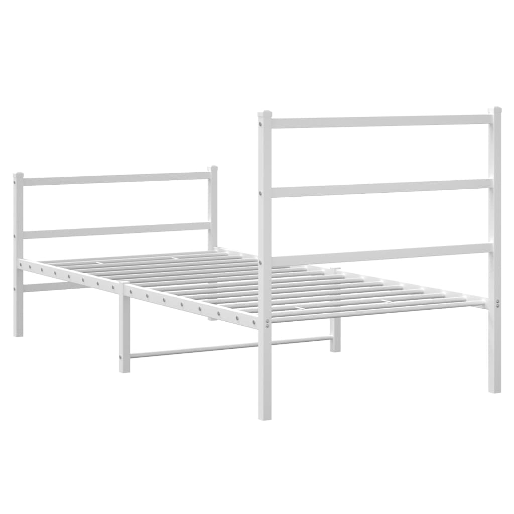 Cadre de lit métal sans matelas avec pied de lit blanc 90x190cm - XIOS