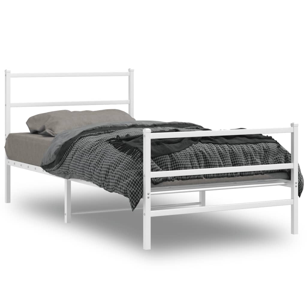 Cadre de lit métal sans matelas et pied de lit blanc 100x190 cm - XIOS