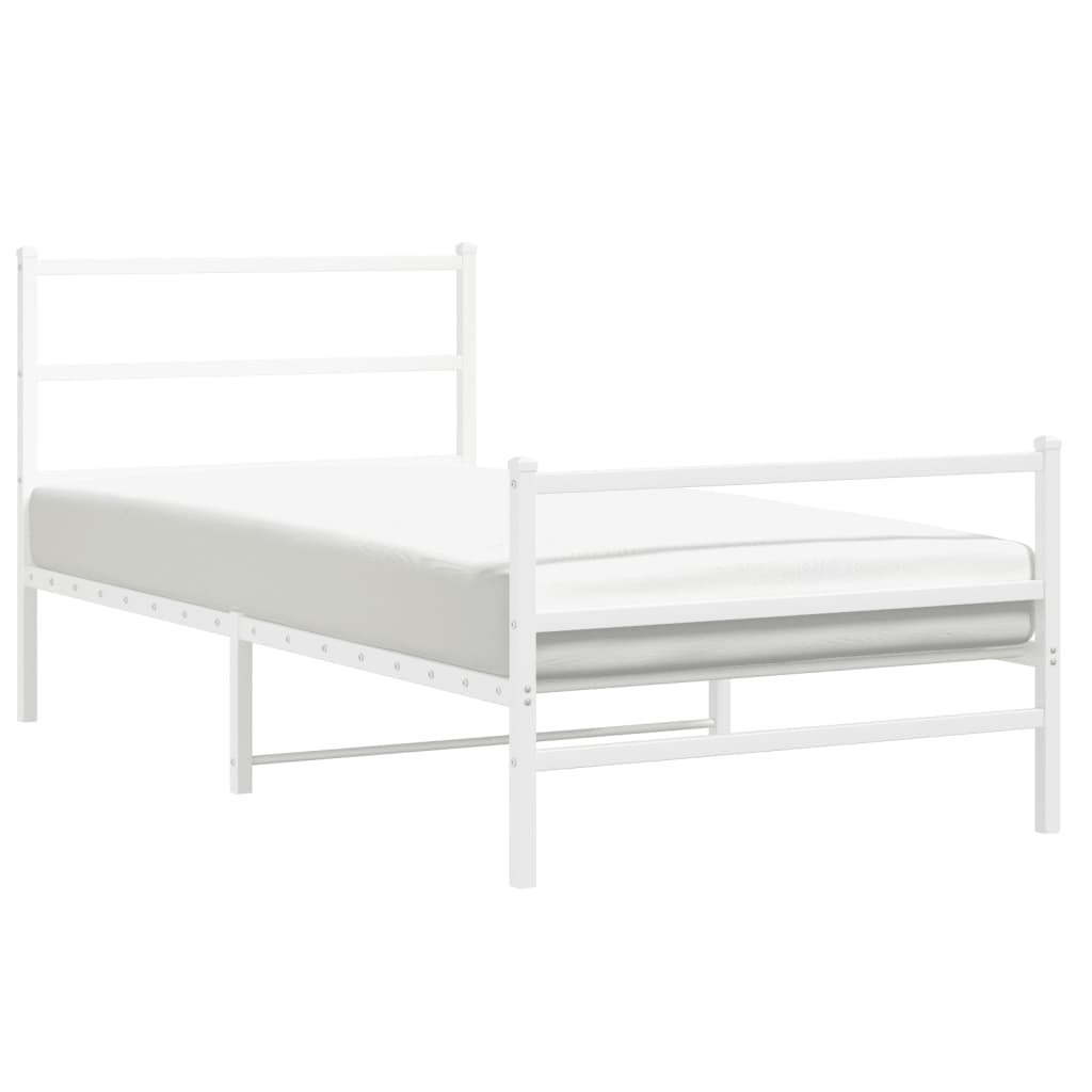 Cadre de lit métal sans matelas et pied de lit blanc 100x190 cm - XIOS