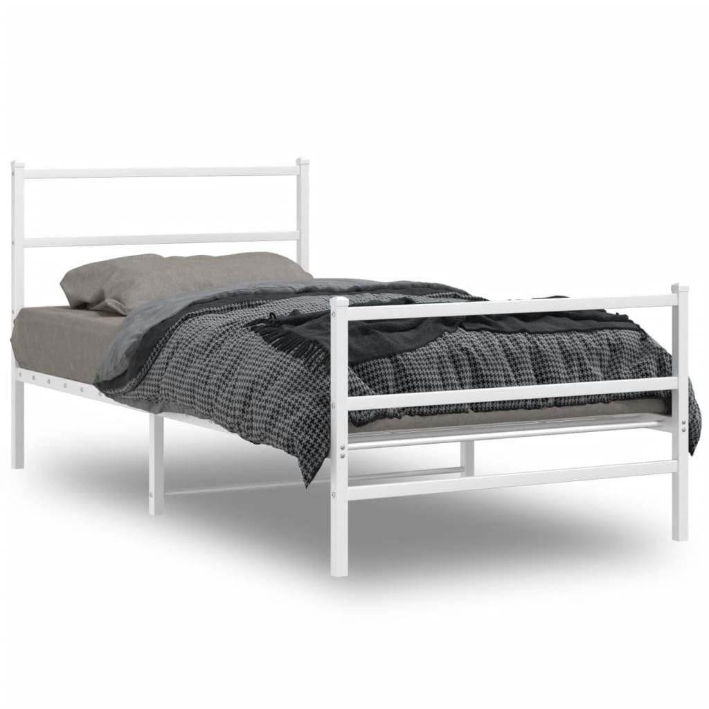 Cadre de lit métal sans matelas et pied de lit blanc 100x200 cm - XIOS