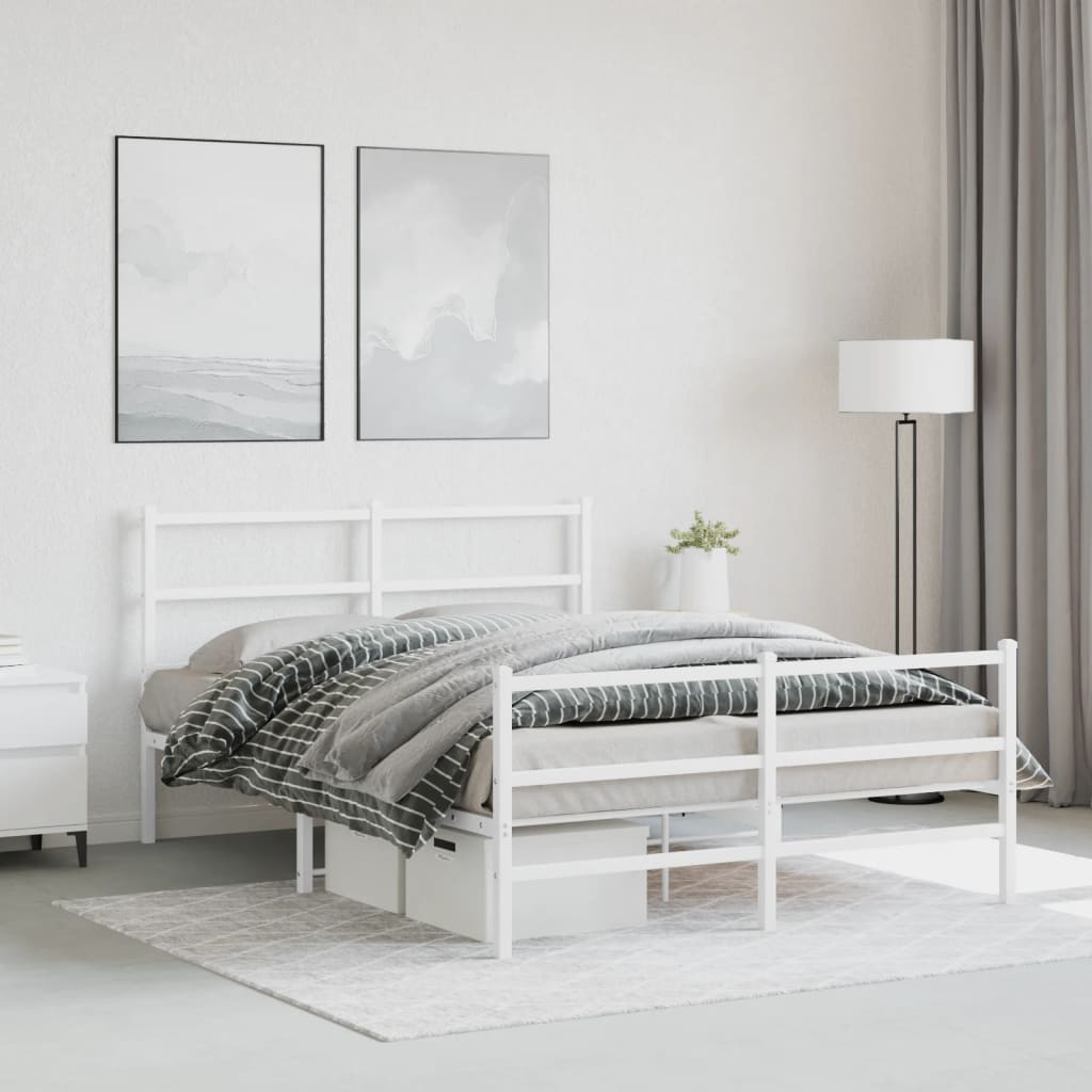 Cadre de lit métal sans matelas et pied de lit blanc 140x190 cm - XIOS