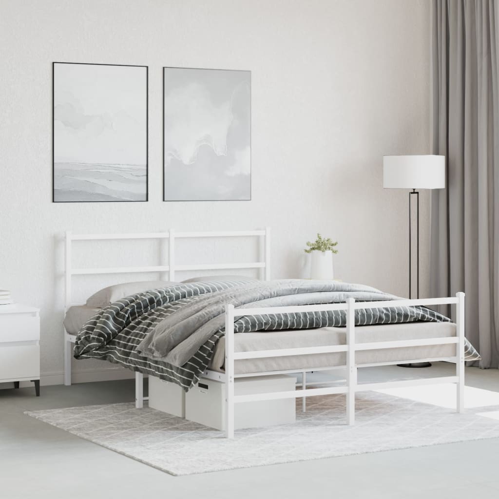 Cadre de lit métal sans matelas et pied de lit blanc 140x200 cm - XIOS