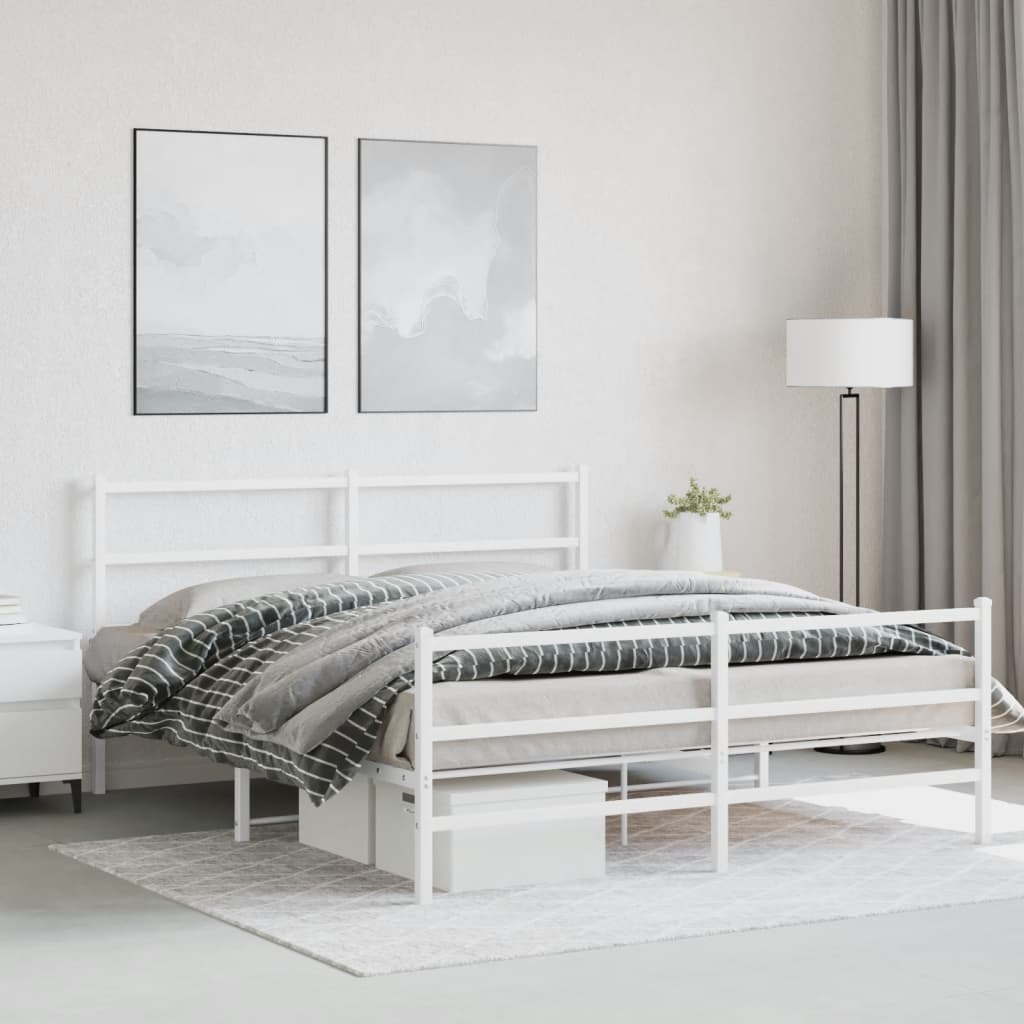 Cadre de lit métal sans matelas et pied de lit blanc 150x200 cm - XIOS