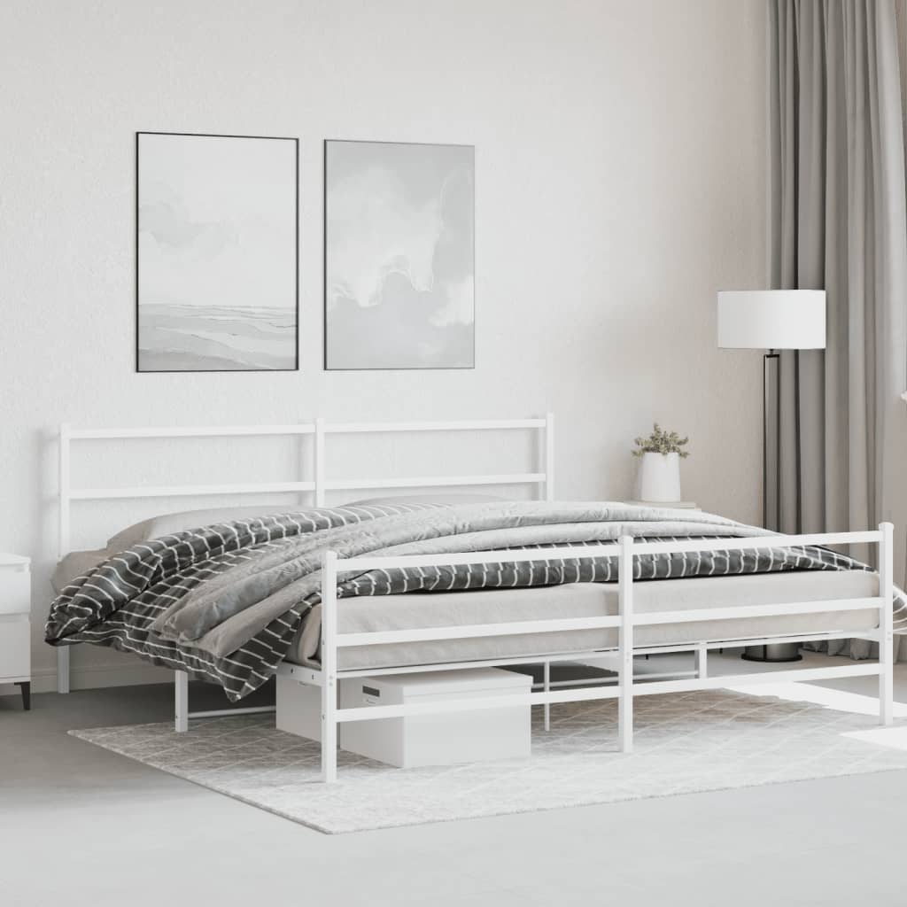 Cadre de lit métal sans matelas et pied de lit blanc 183x213 cm - XIOS