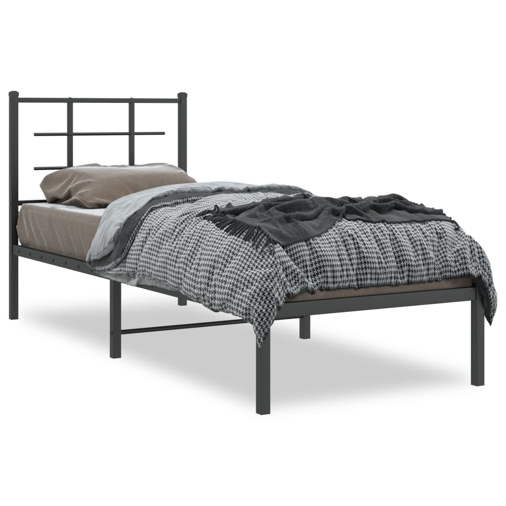 Cadre de lit métal sans matelas avec tête de lit noir 75x190 cm - XIOS