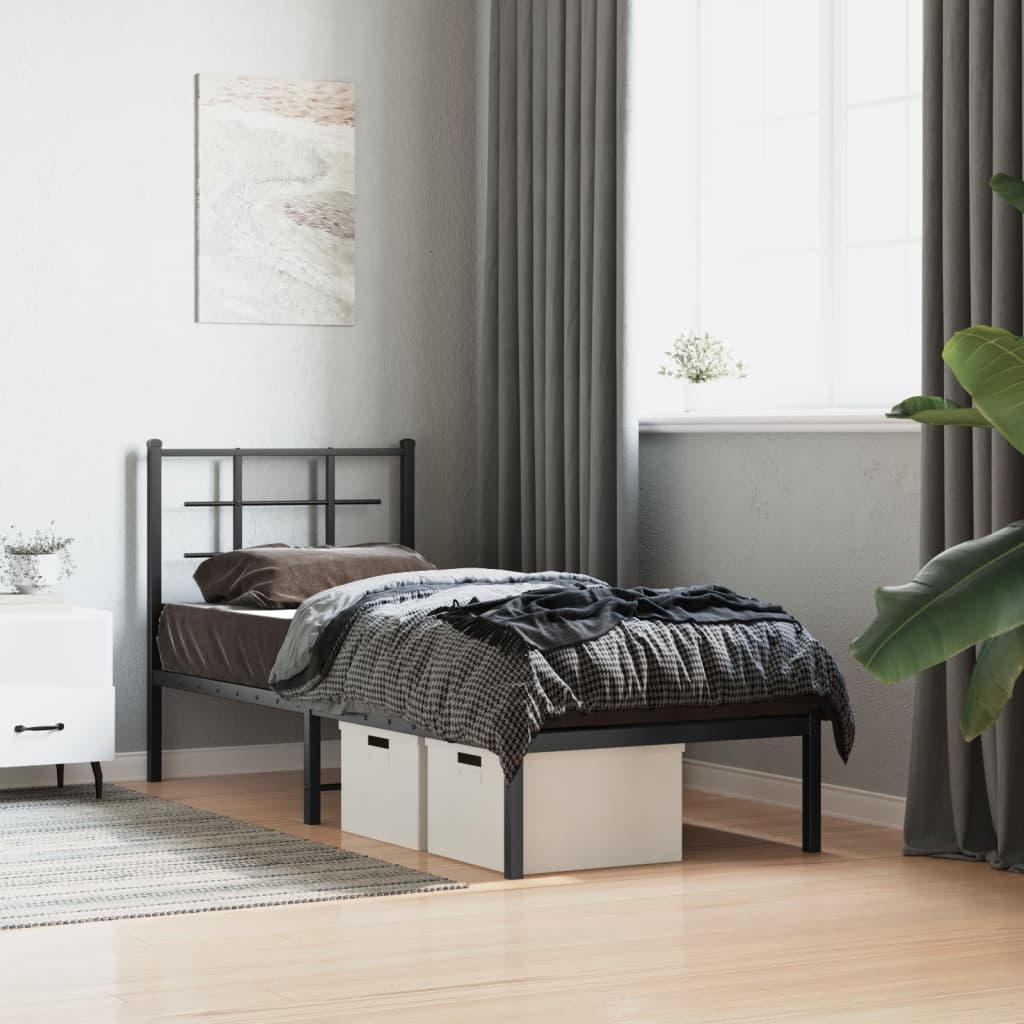 Cadre de lit métal sans matelas avec tête de lit noir 75x190 cm - XIOS