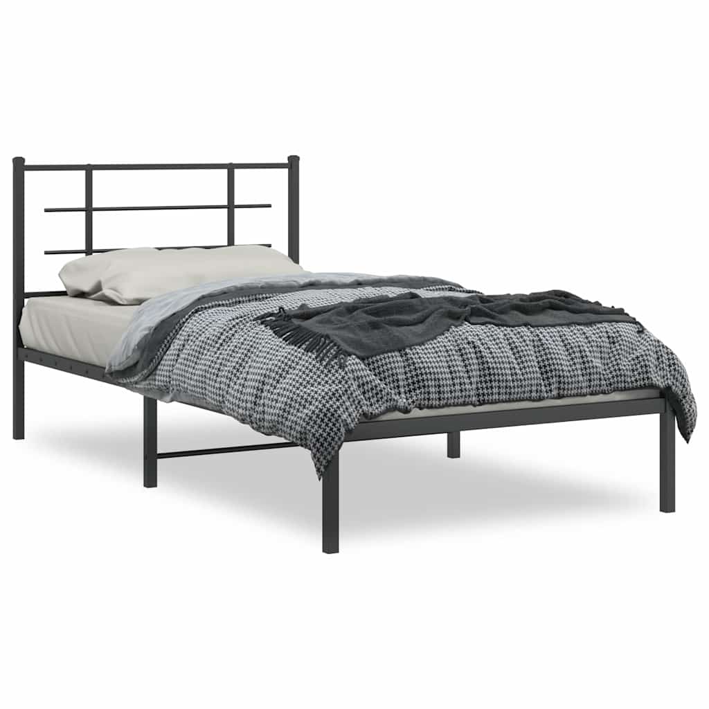 Cadre de lit métal sans matelas avec tête de lit noir 100x200cm - XIOS
