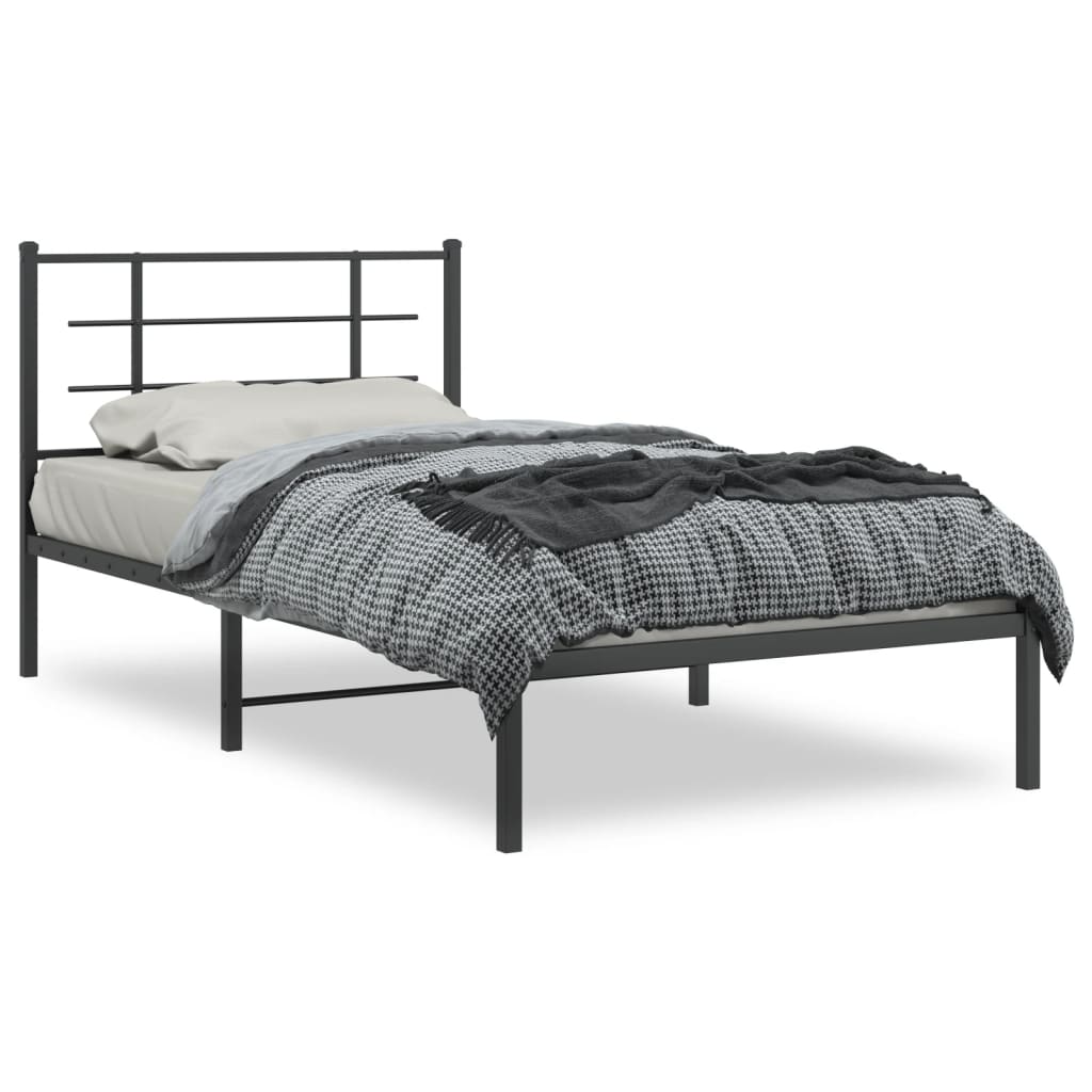 Cadre de lit métal sans matelas avec tête de lit noir 107x203cm - XIOS