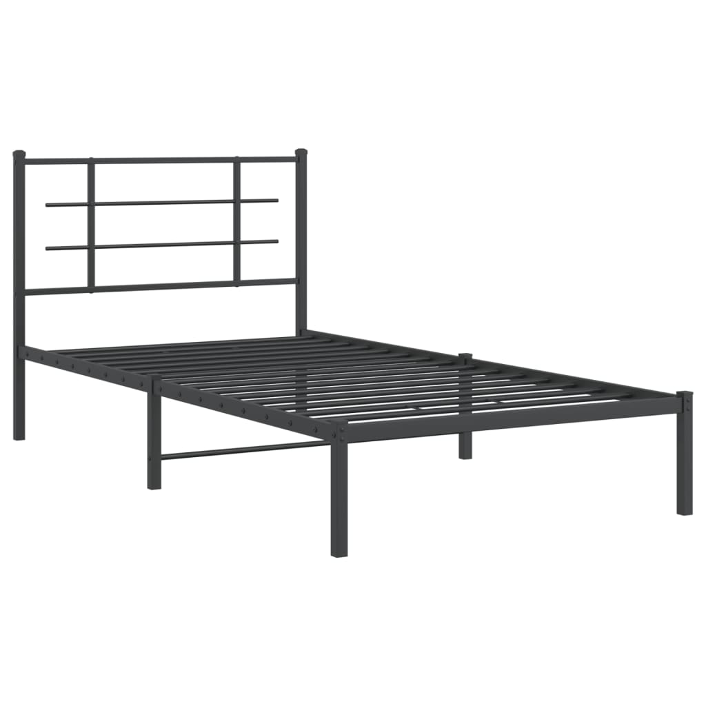 Cadre de lit métal sans matelas avec tête de lit noir 107x203cm - XIOS