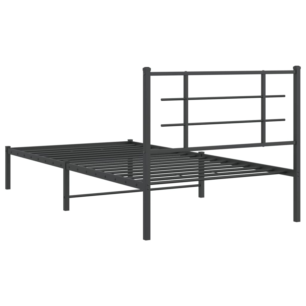 Cadre de lit métal sans matelas avec tête de lit noir 107x203cm - XIOS