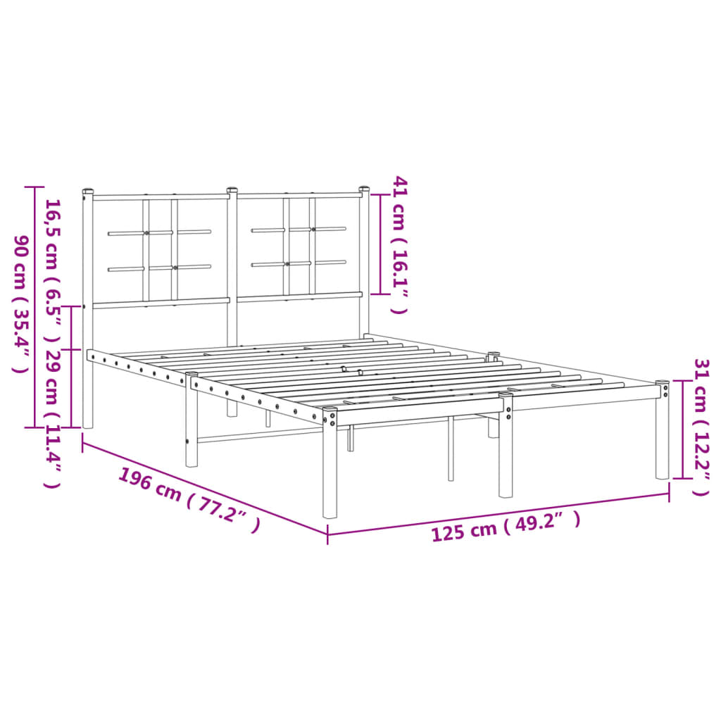 Cadre de lit métal sans matelas avec tête de lit noir 120x190cm - XIOS