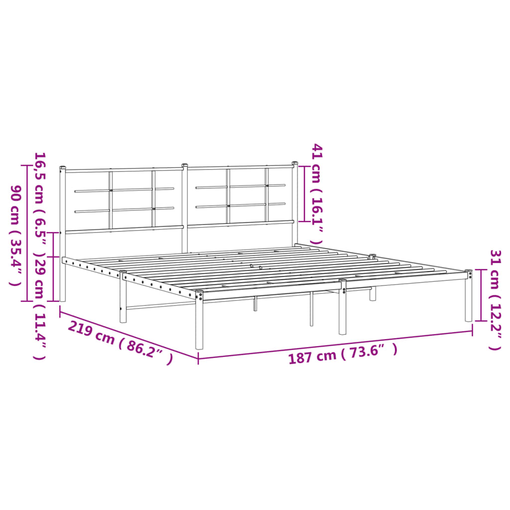 Cadre de lit métal sans matelas avec tête de lit noir 183x213cm - XIOS