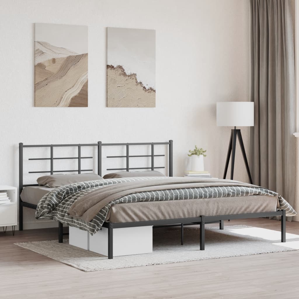 Cadre de lit métal sans matelas avec tête de lit noir 183x213cm - XIOS